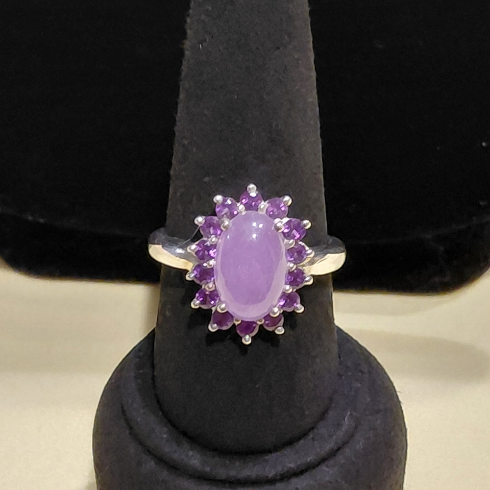 Lavender Jade & Amethyst SS Ring Size 9